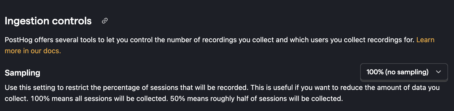 Sampling config shown set to 100% i.e. no sampling