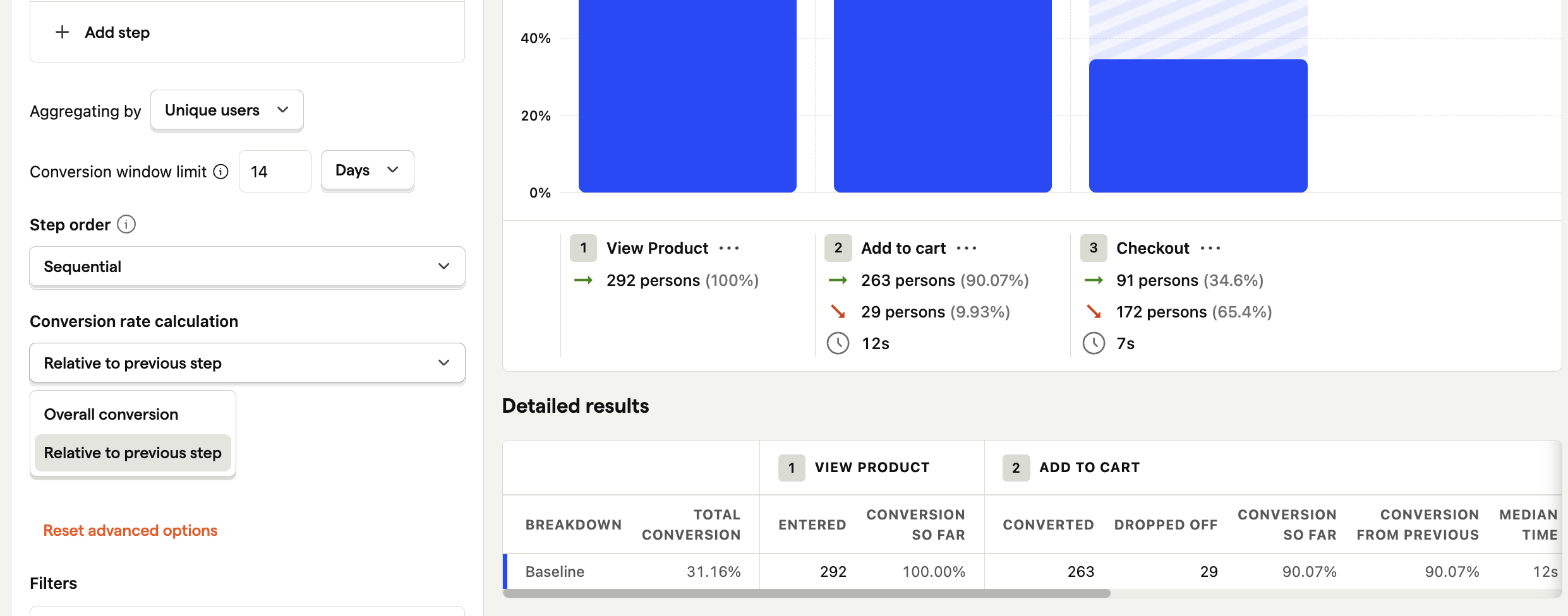 Switching to relative to previous step drop-off in funnel