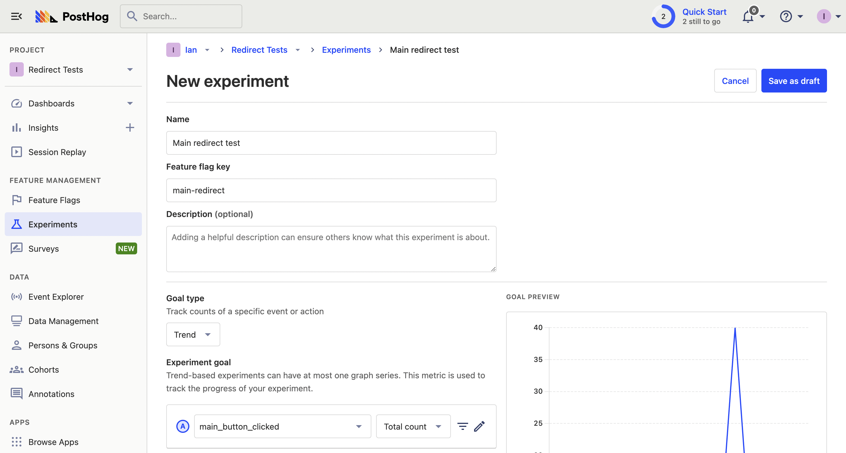 A/B test set up